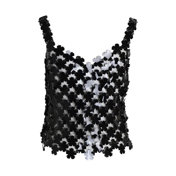 Paco Rabanne Flower Chain-Mail Tank Top in Black Polyurethane - Picture 3 of 3